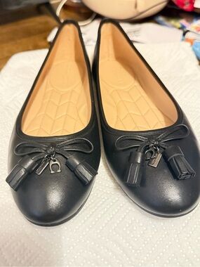 Coach Black Leather Tassel Ballet Flats